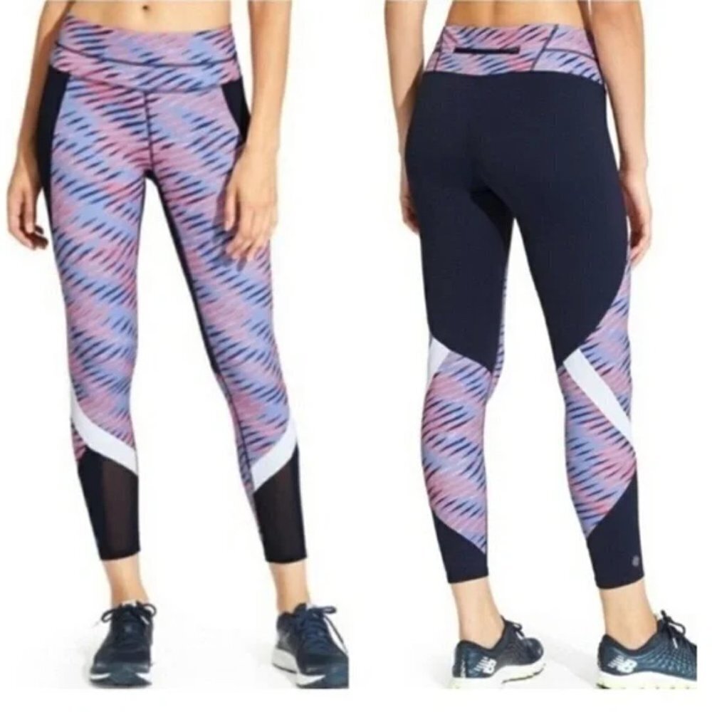 Athleta Electra Sonar 7/8 Athletic Leggings Navy Pink Mesh Womens Size XXS